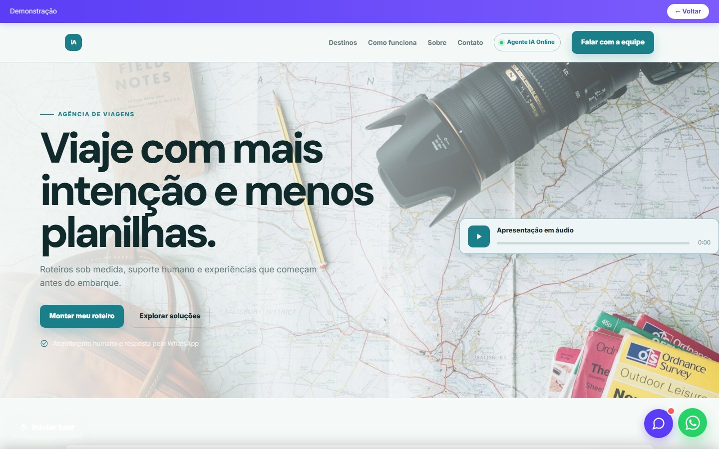 Tela do site Agência de viagem em desktop