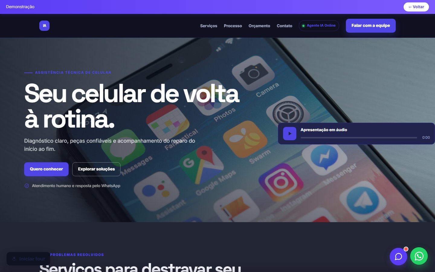 Tela do site Assistência técnica de celular em desktop