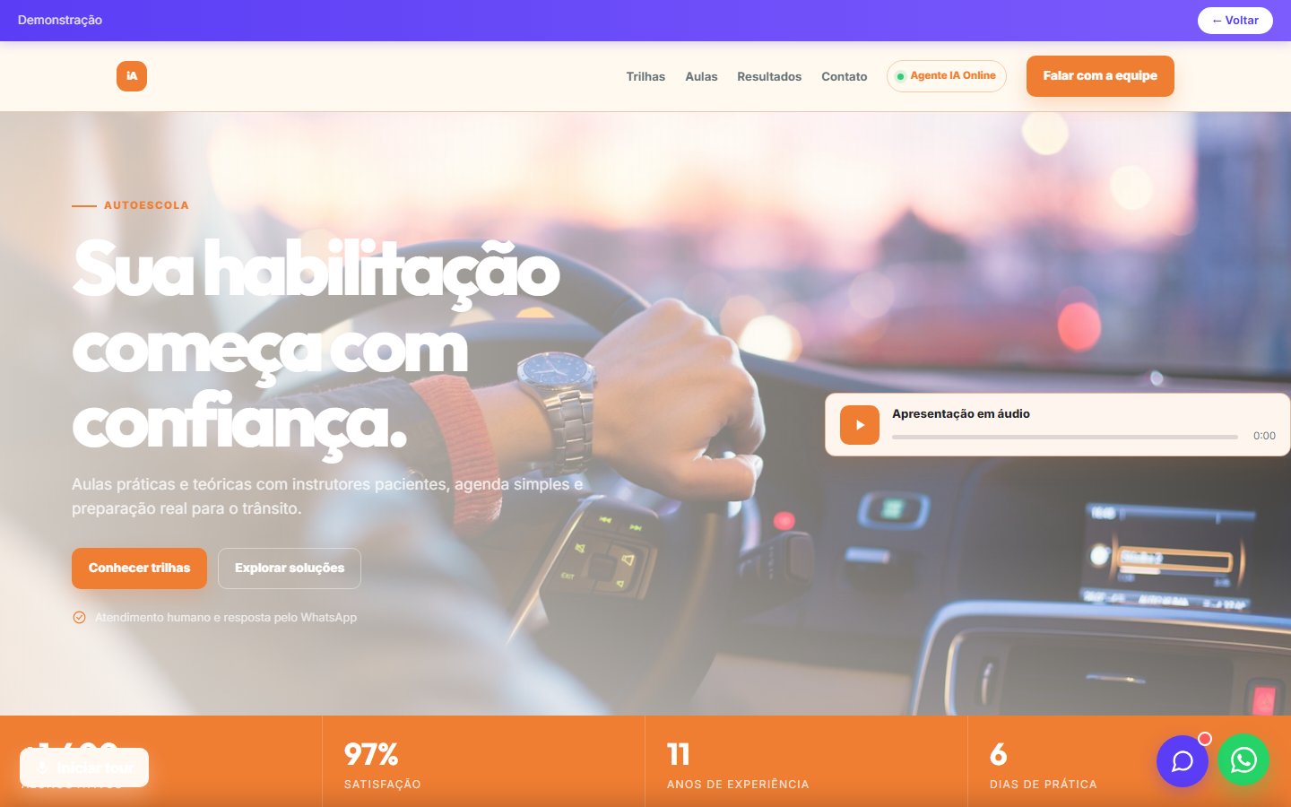 Tela do site Autoescola em desktop