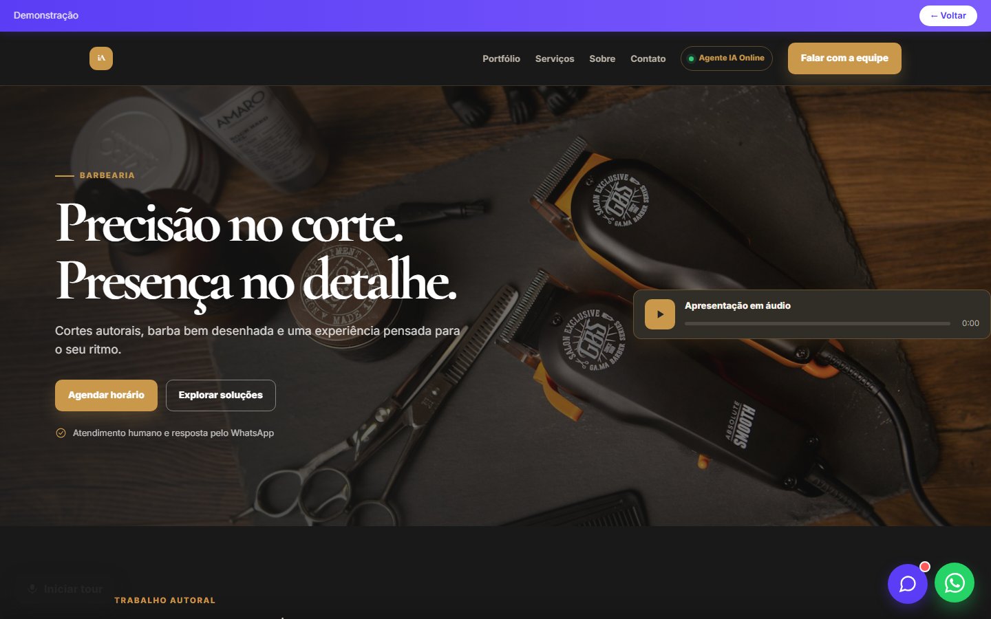 Tela do site Barbearia em desktop