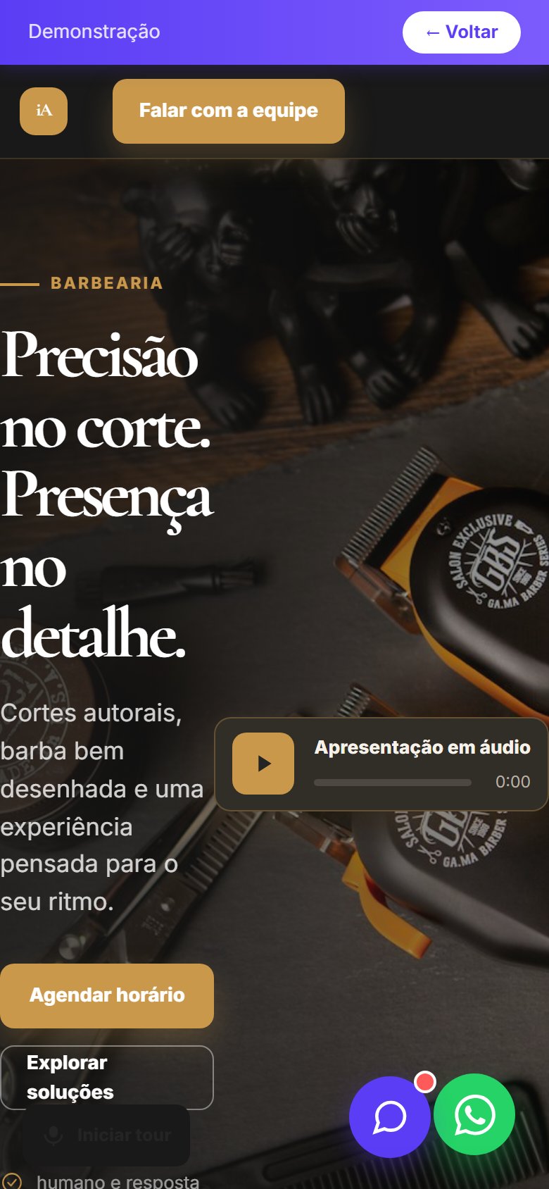 Tela do site Barbearia em celular