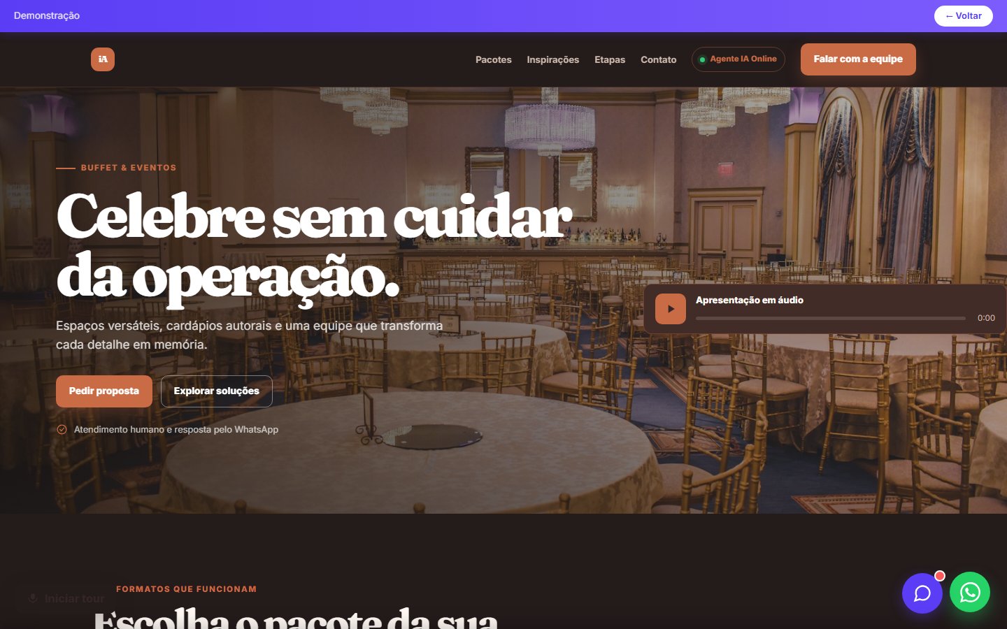 Tela do site Buffet/eventos em desktop