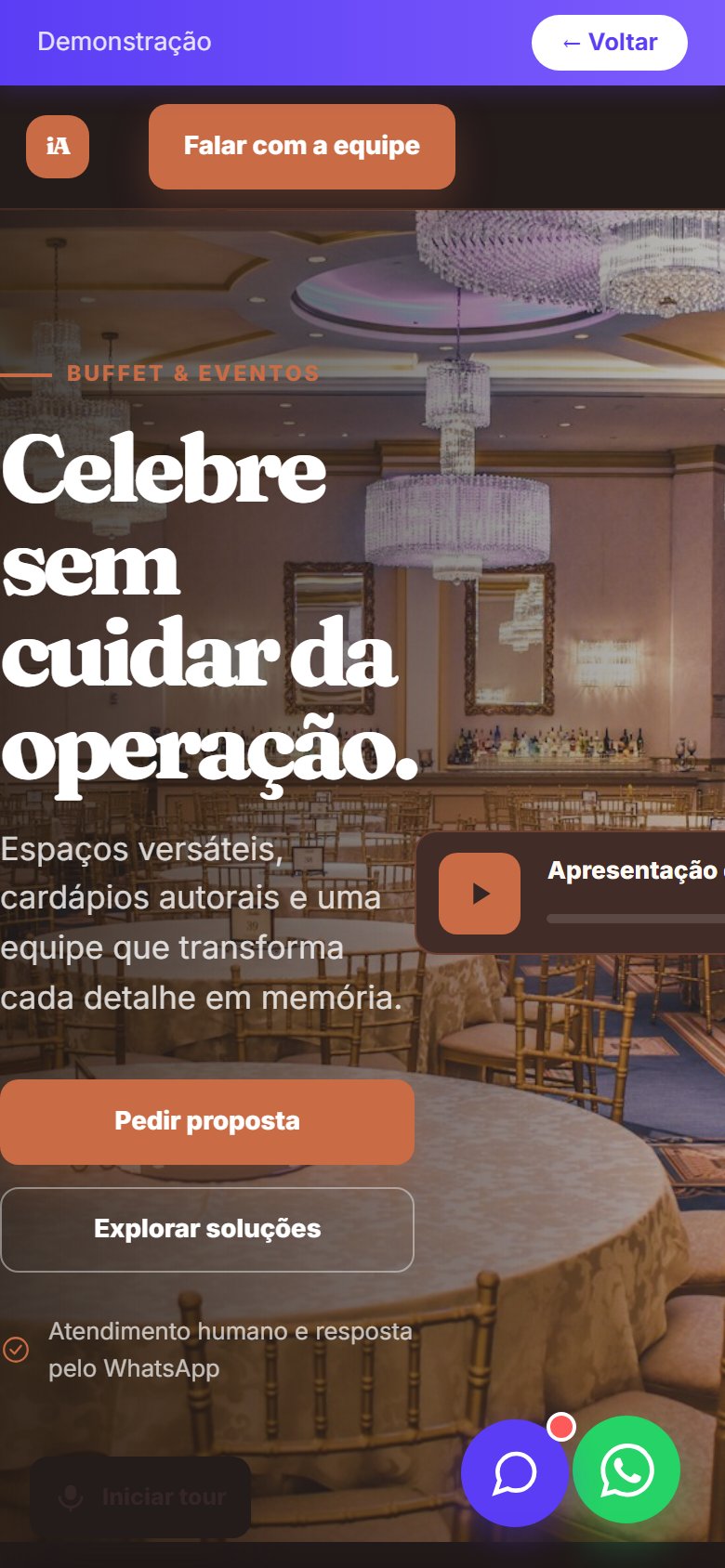 Tela do site Buffet/eventos em celular