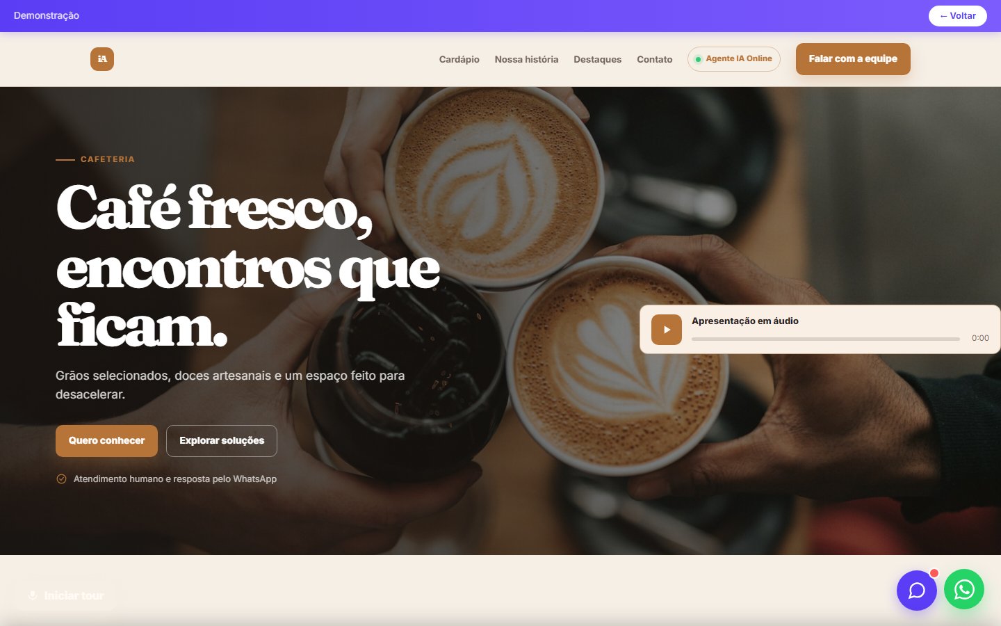 Tela do site Cafeteria em desktop