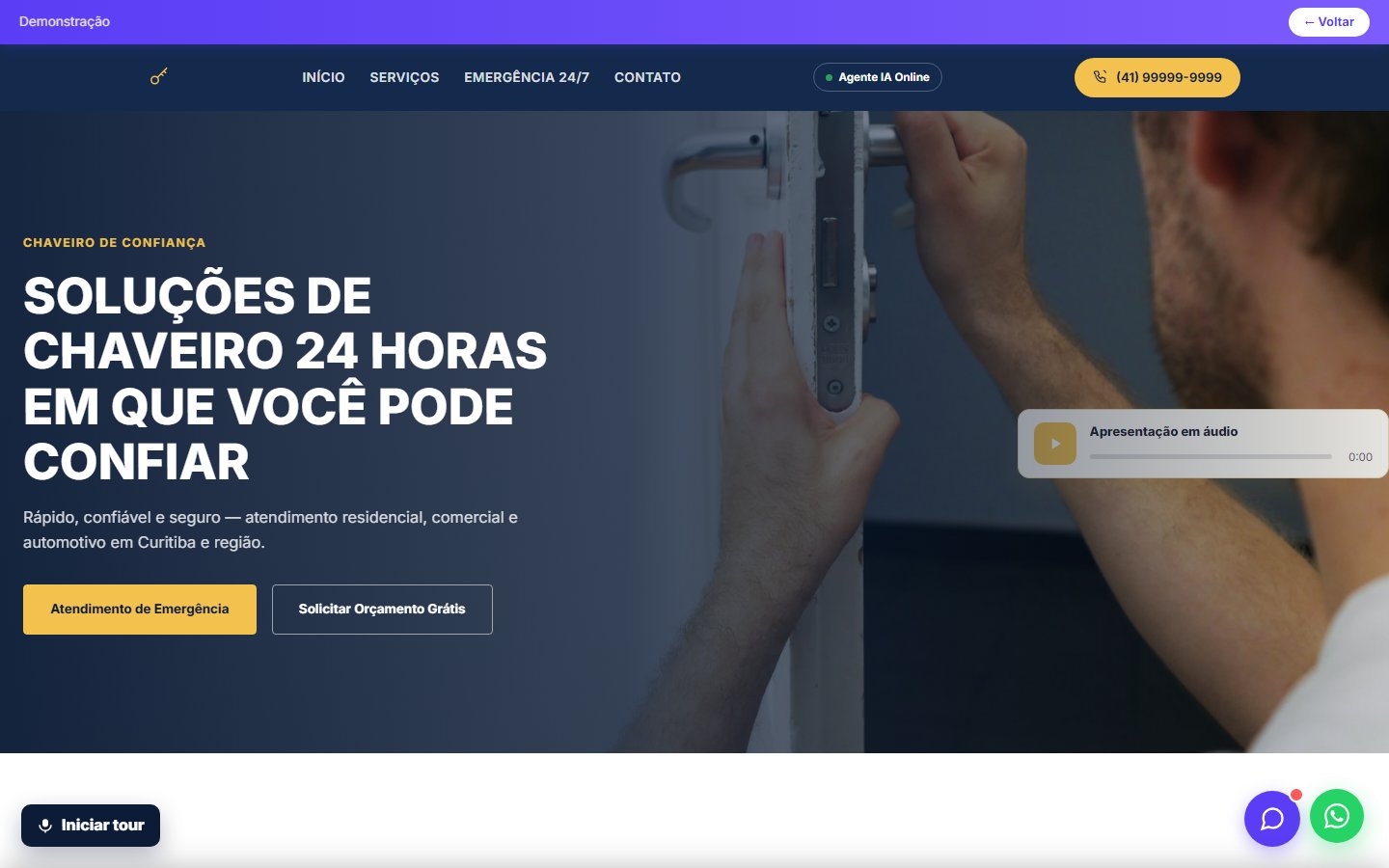 Tela do site Chaveiro em desktop
