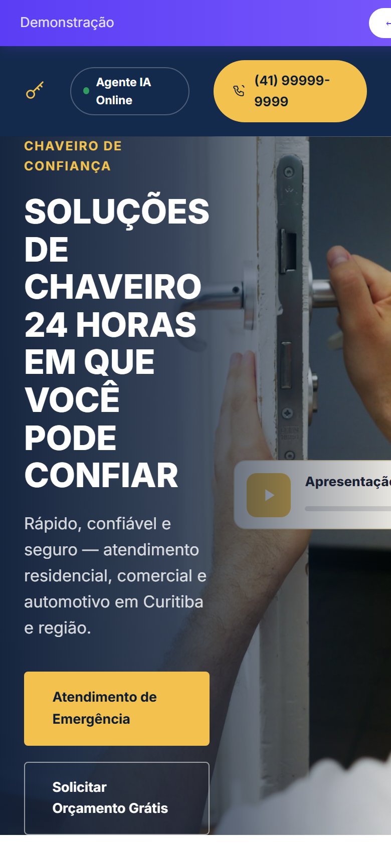 Tela do site Chaveiro em celular