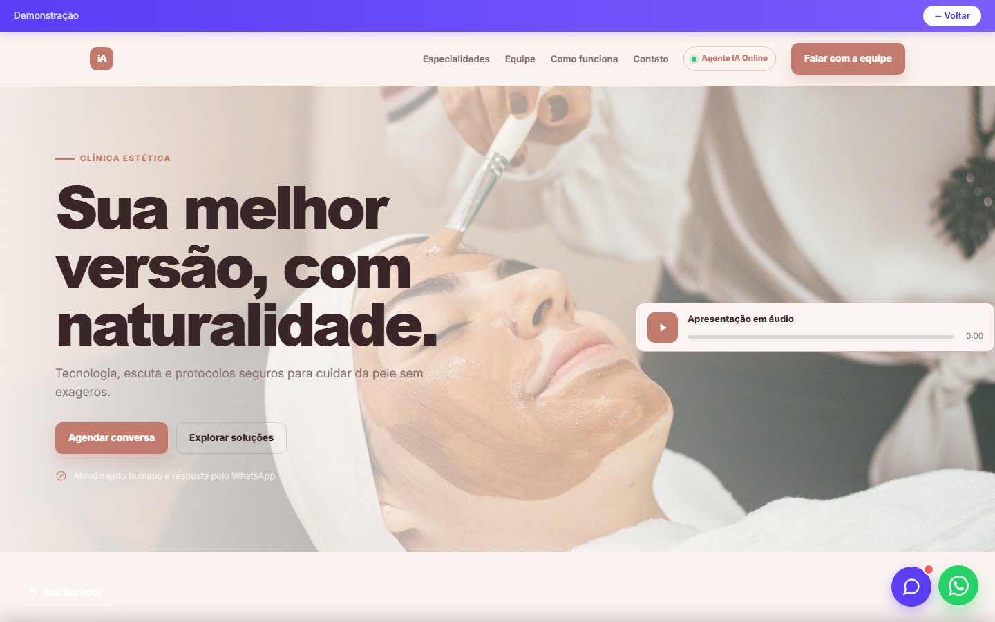 Tela do site Clínica estética em desktop