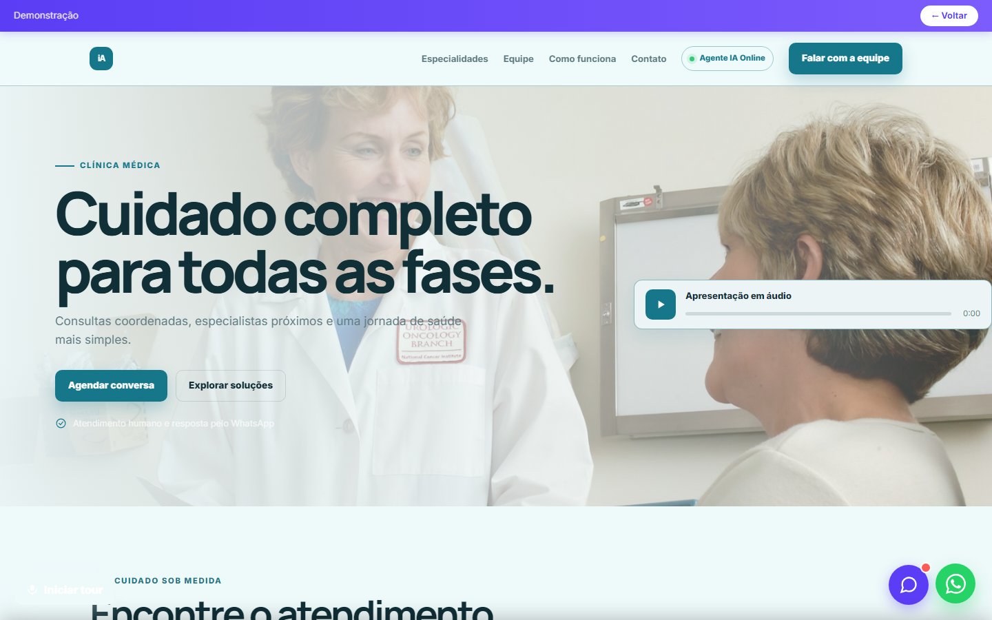 Tela do site Clínica médica em desktop