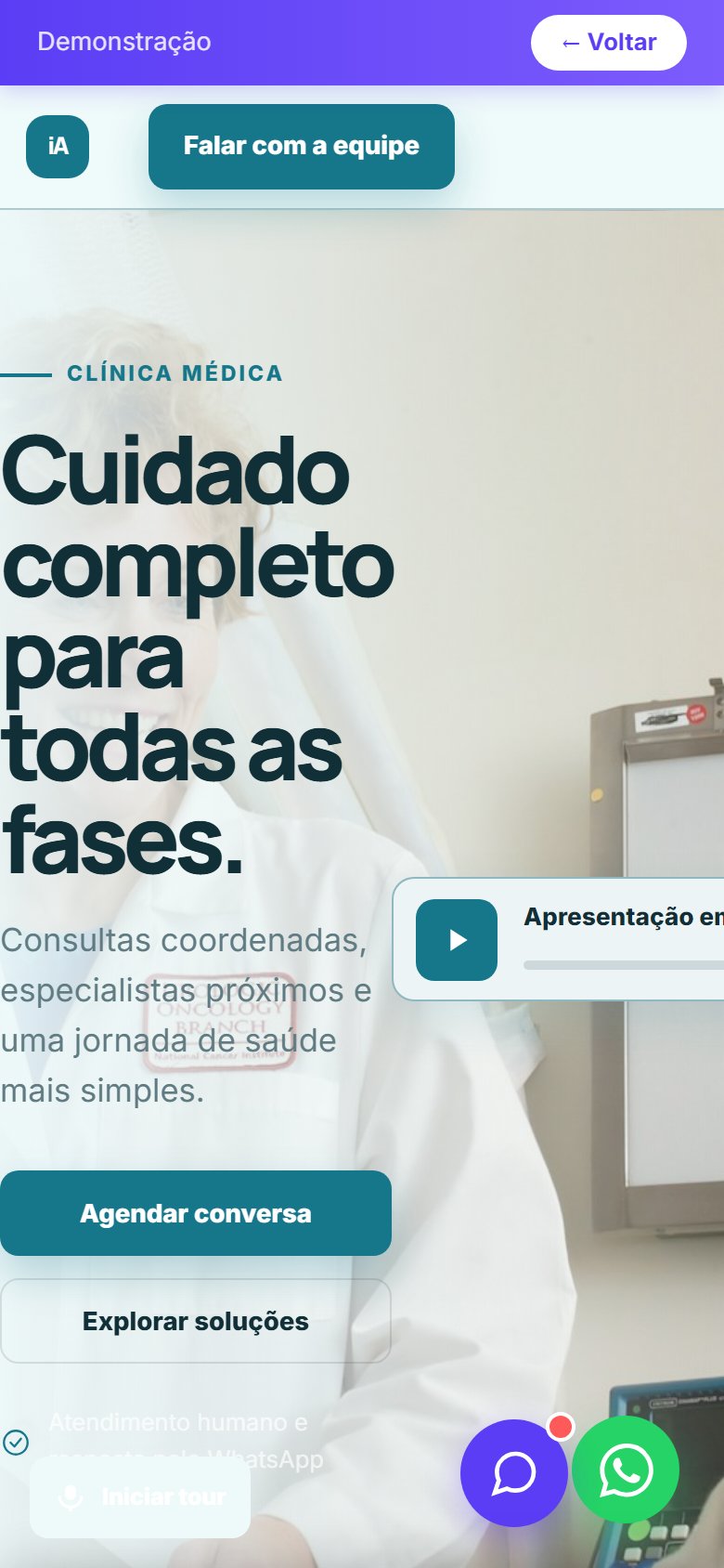 Tela do site Clínica médica em celular