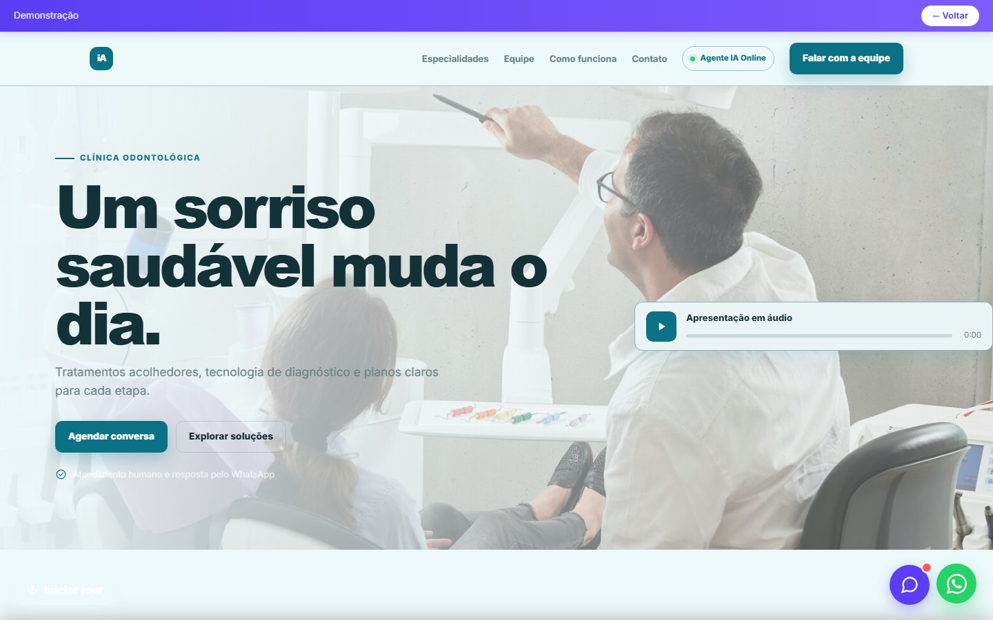 Tela do site Clínica odontológica em desktop