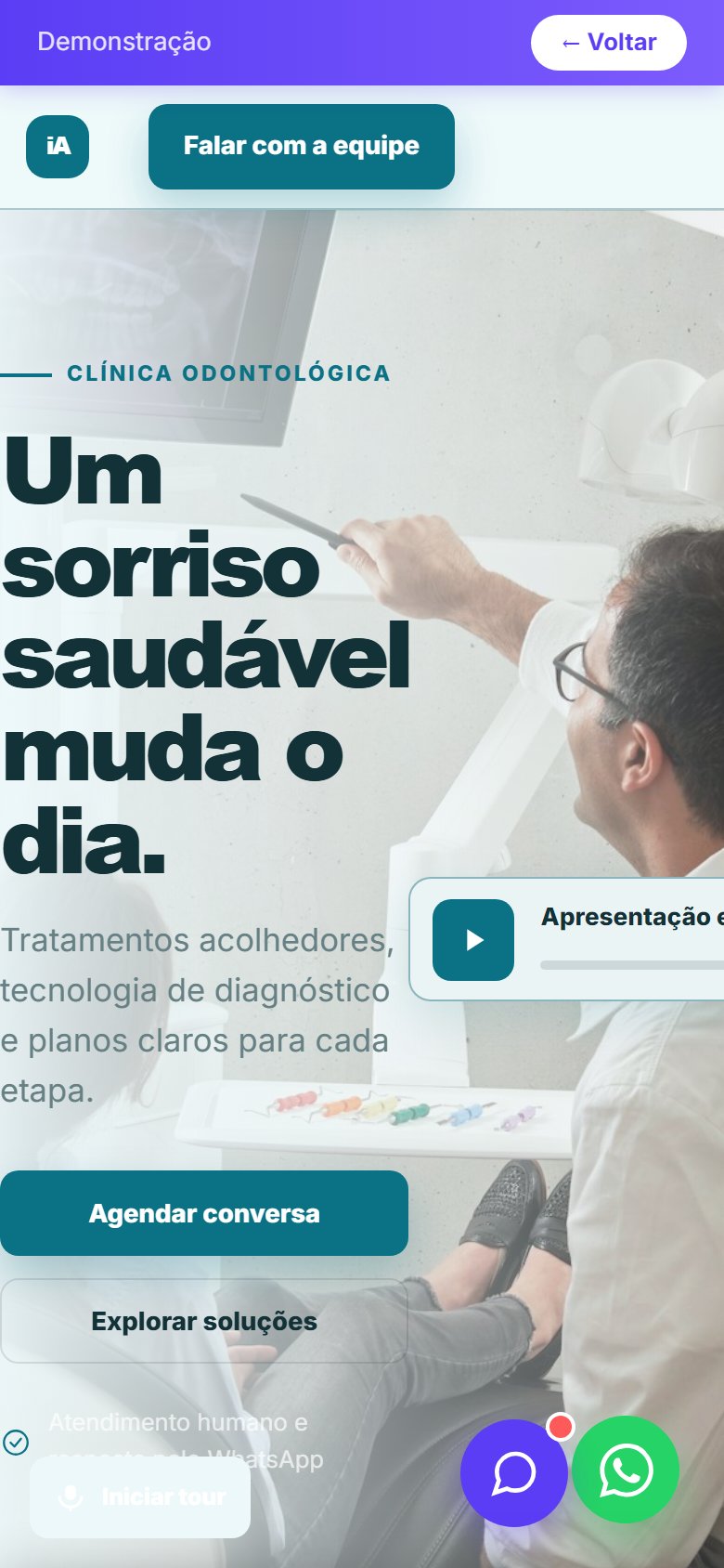 Tela do site Clínica odontológica em celular