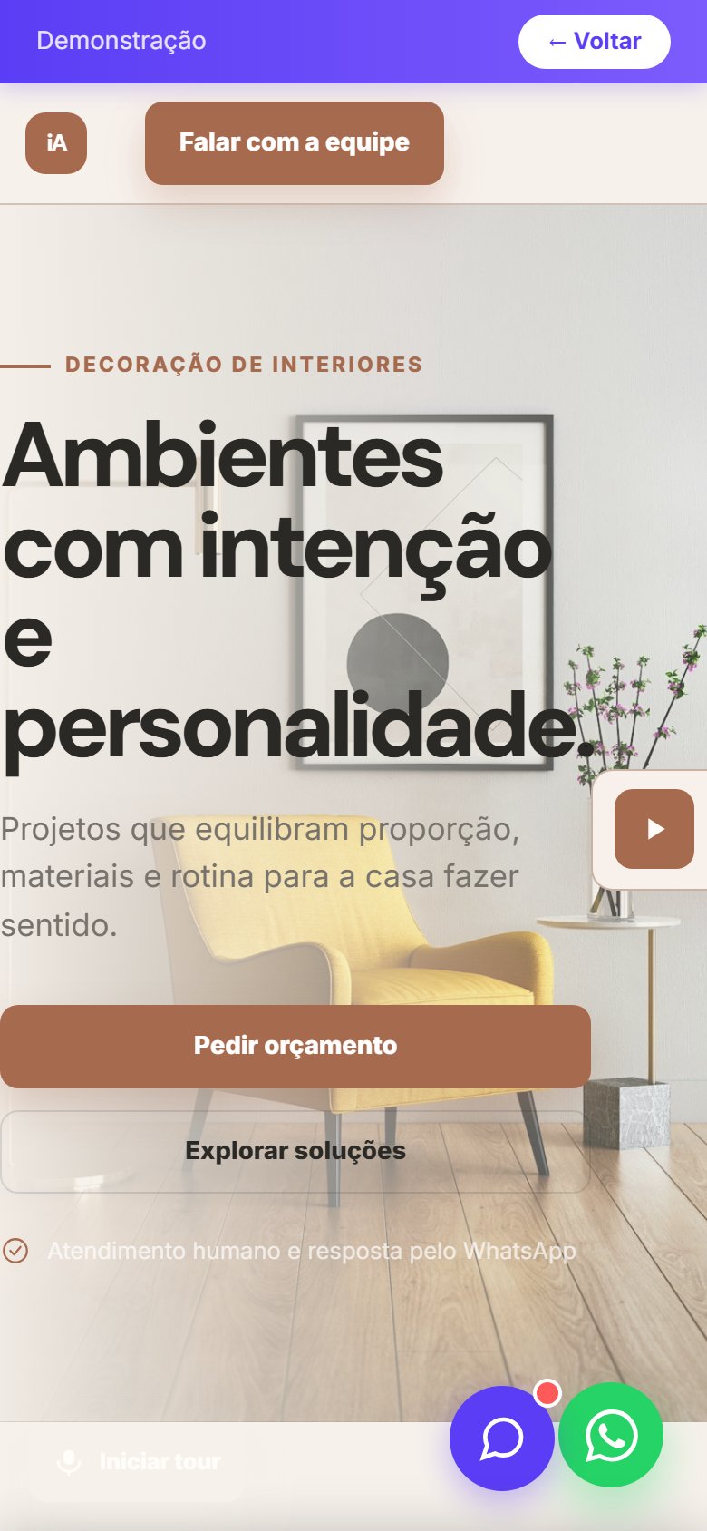 Tela do site Decoração de interiores em celular