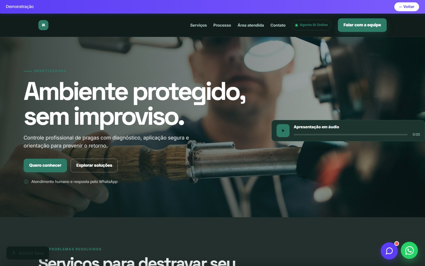 Tela do site Dedetizadora em desktop