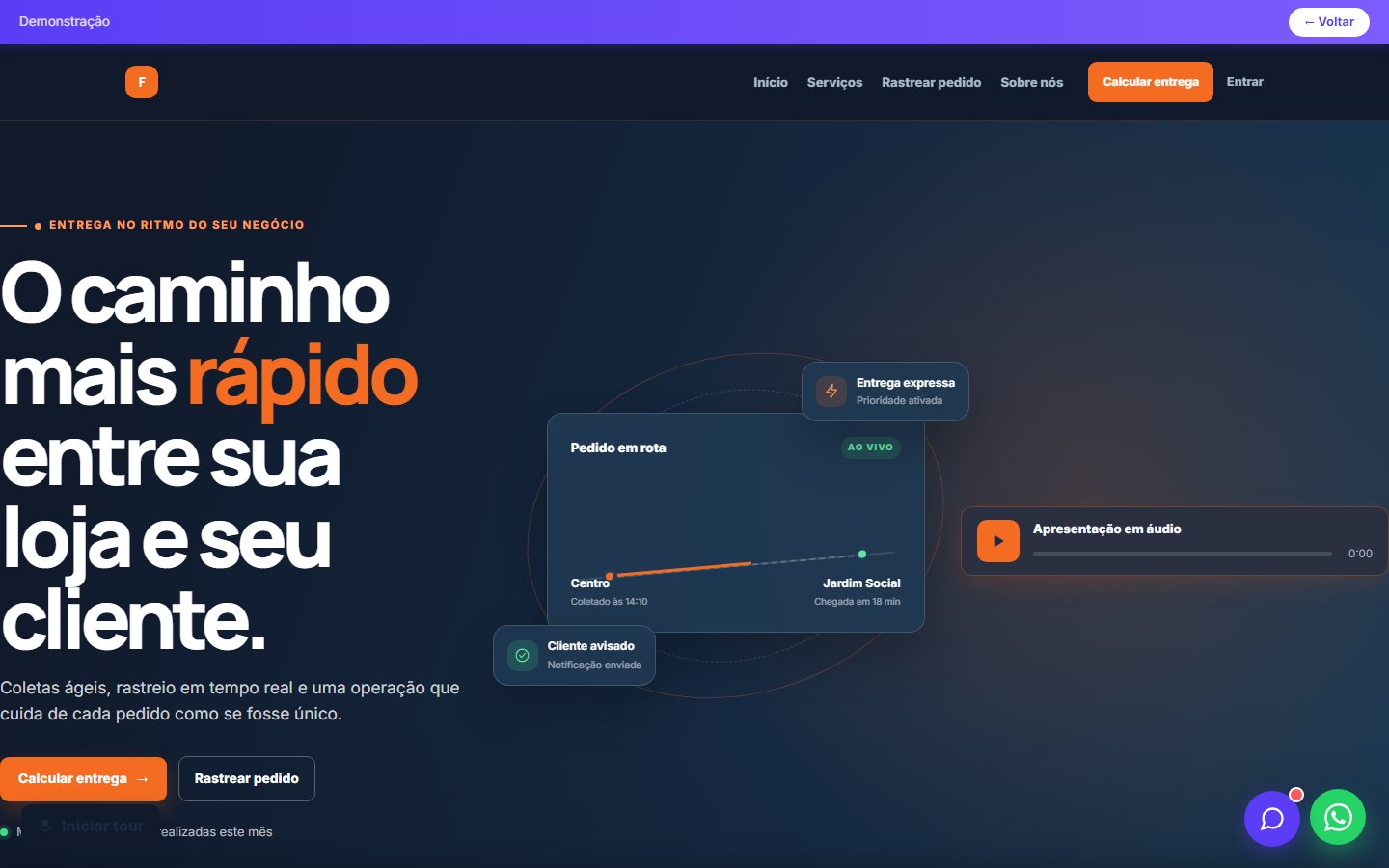 Tela do site Delivery em desktop