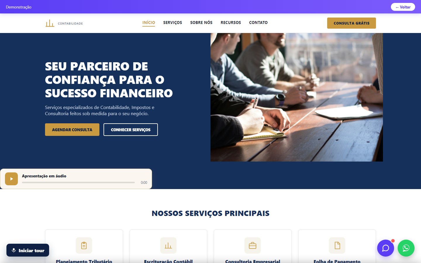 Tela do site Escritório de contabilidade em desktop