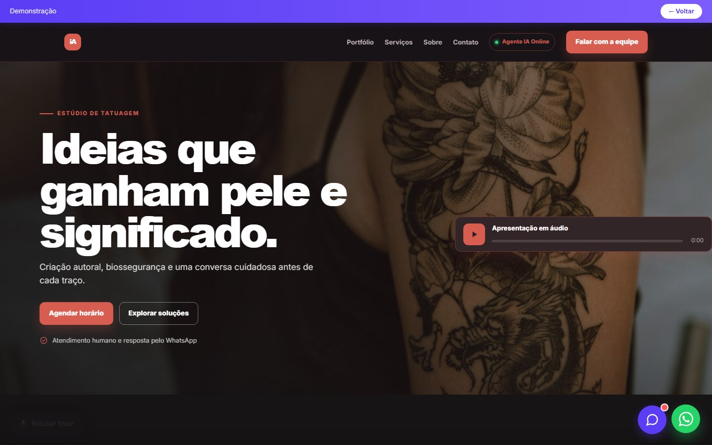 Tela do site Estúdio de tatuagem em desktop