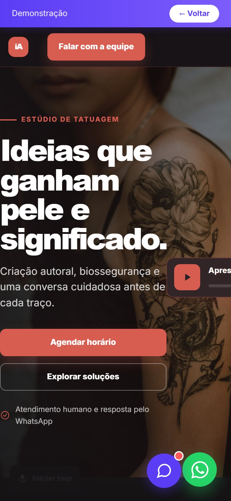 Tela do site Estúdio de tatuagem em celular