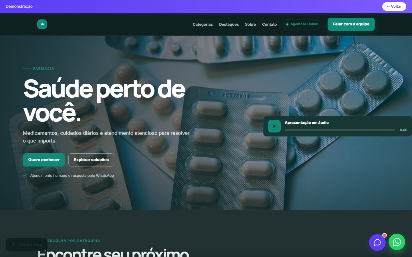 Tela do site Farmácia em desktop
