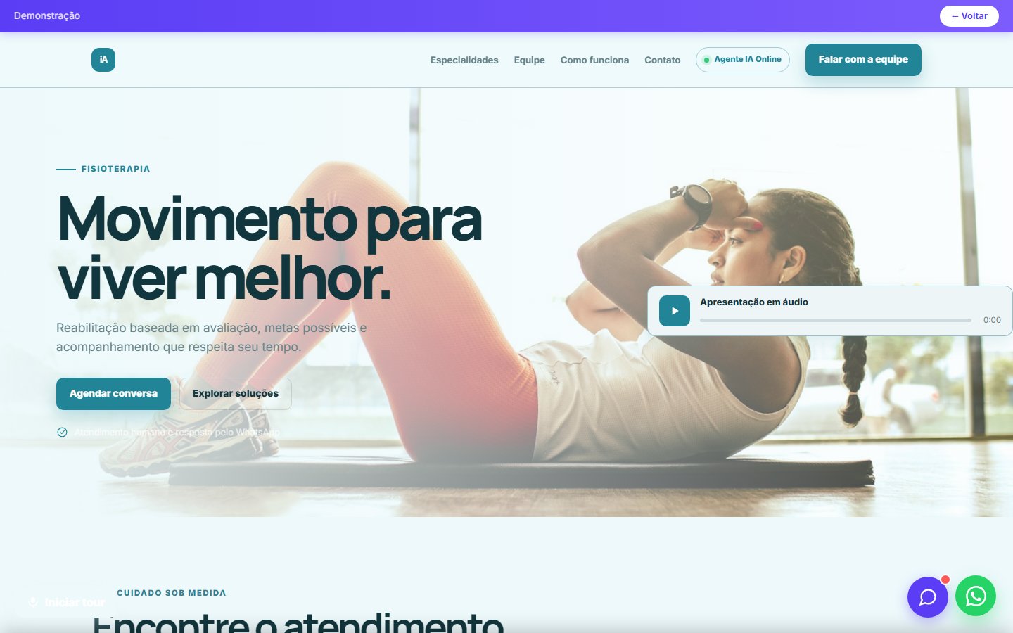Tela do site Fisioterapeuta em desktop
