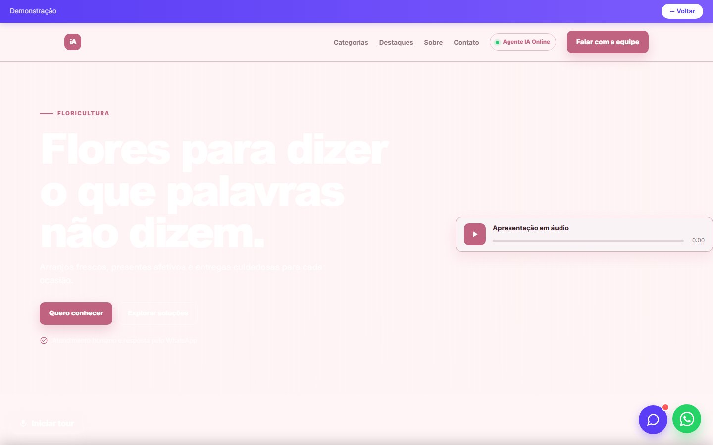 Tela do site Floricultura em desktop