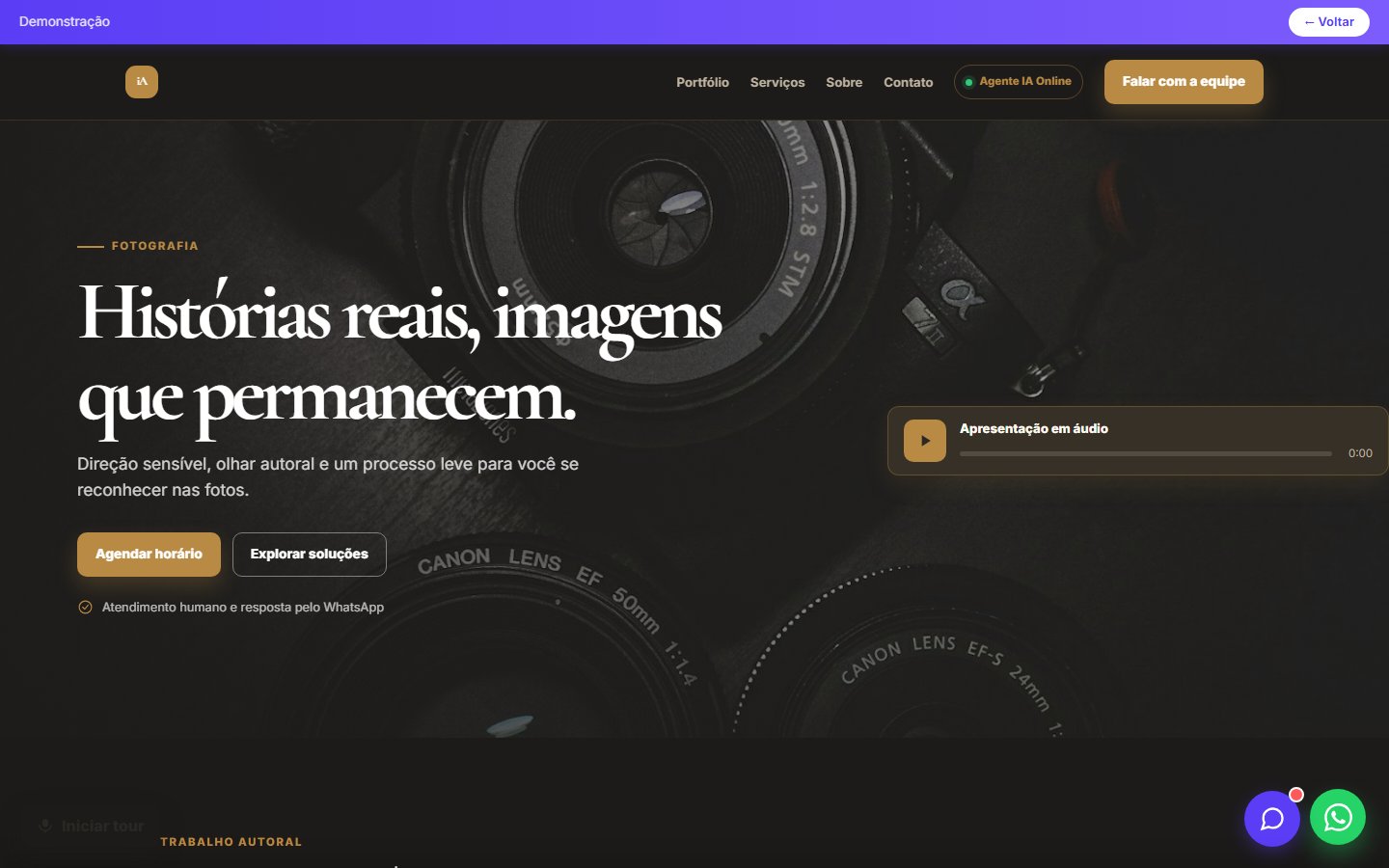 Tela do site Fotógrafo em desktop
