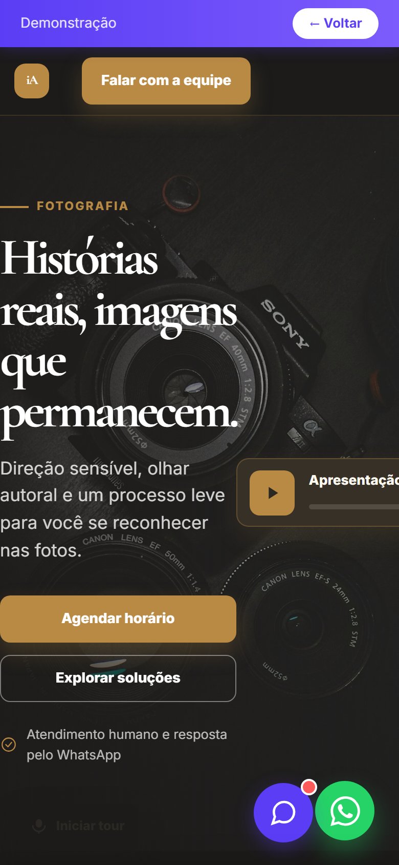 Tela do site Fotógrafo em celular
