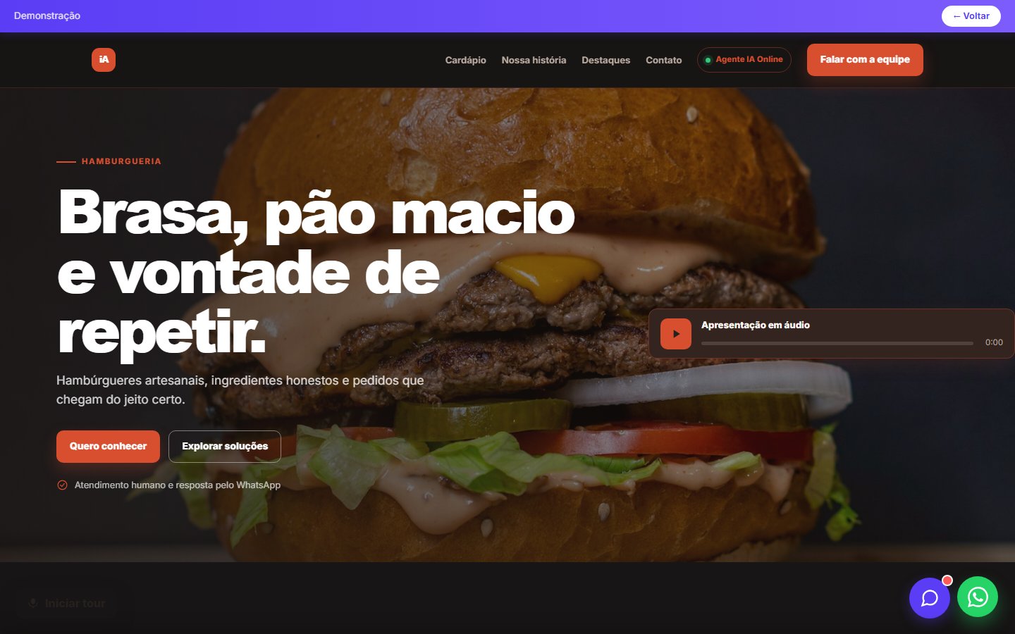 Tela do site Hamburgueria em desktop