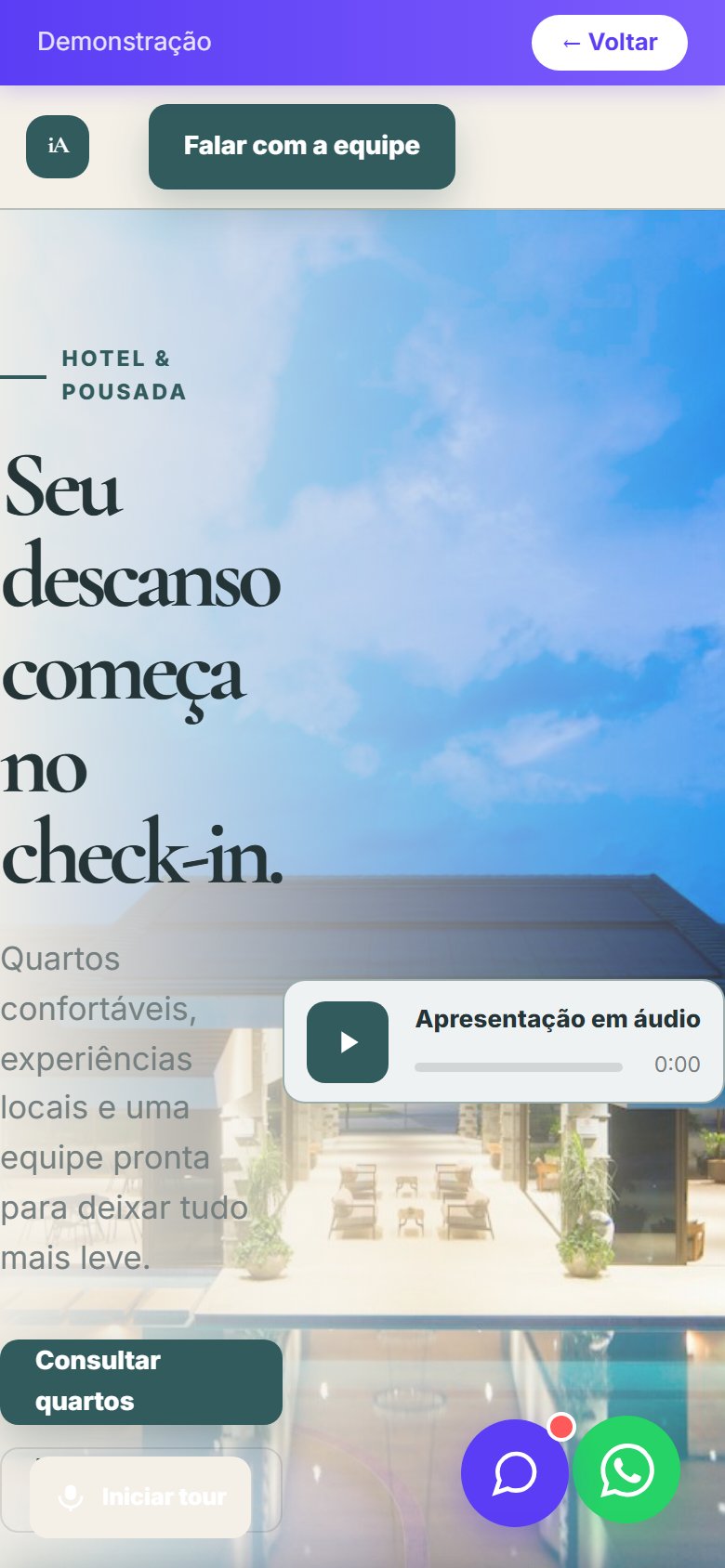 Tela do site Hotel/pousada em celular