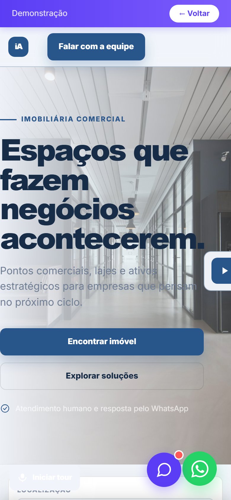 Tela do site Imobiliária comercial em celular
