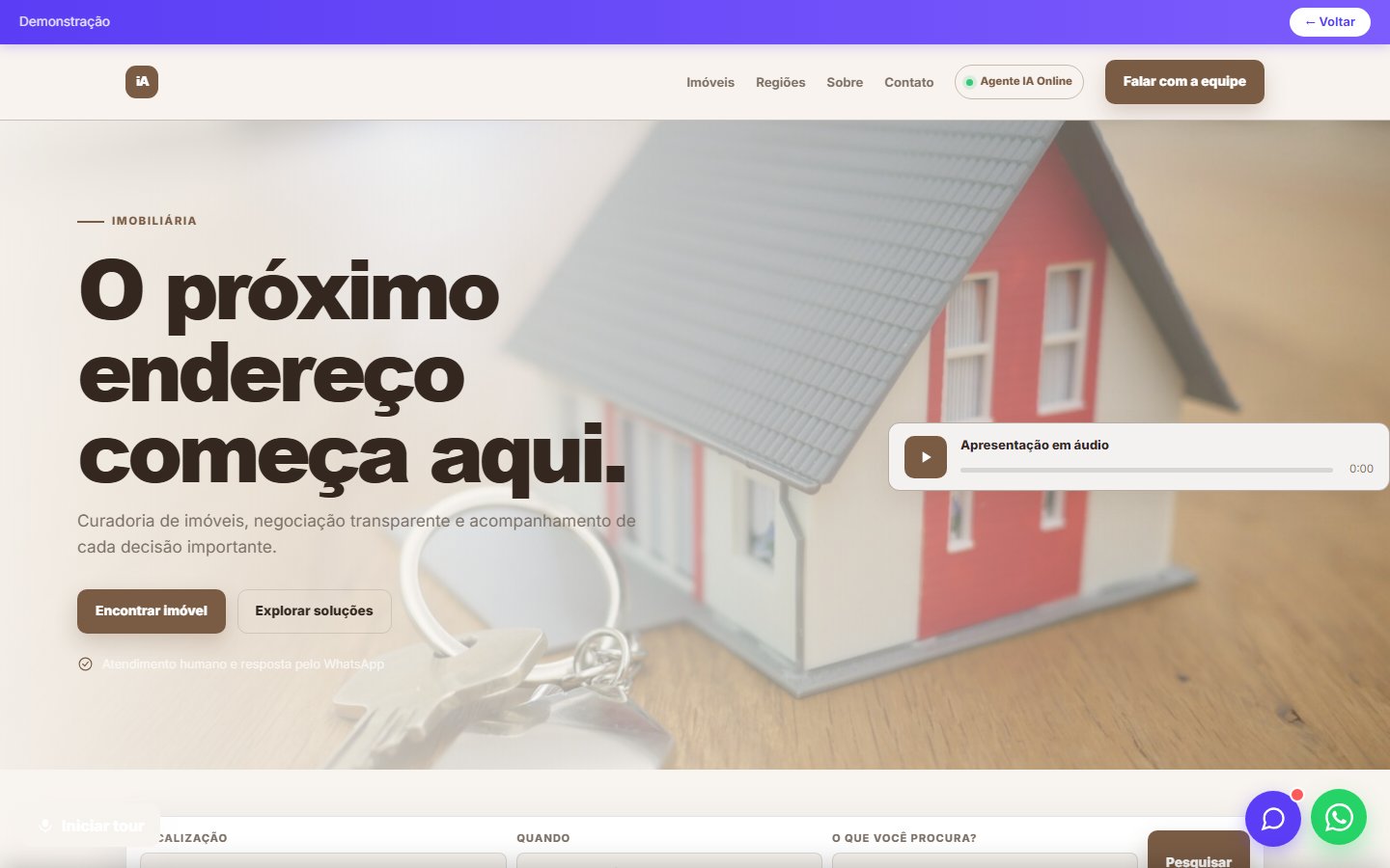 Tela do site Imobiliária (venda) em desktop