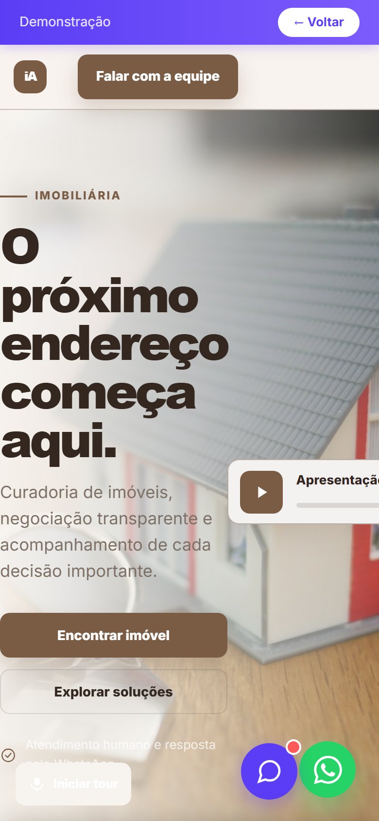 Tela do site Imobiliária (venda) em celular