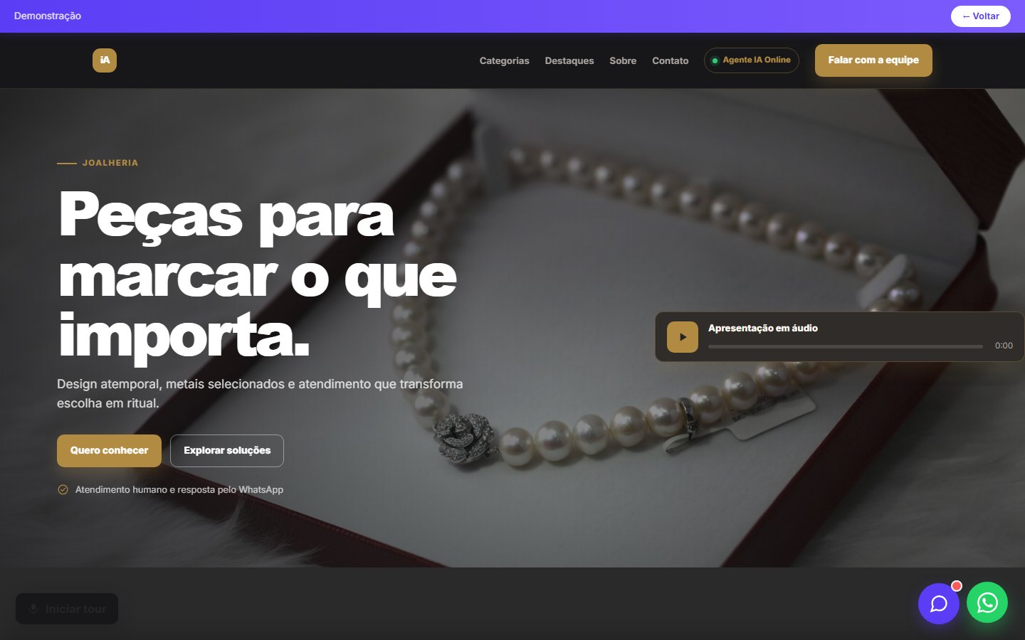 Tela do site Joalheria em desktop