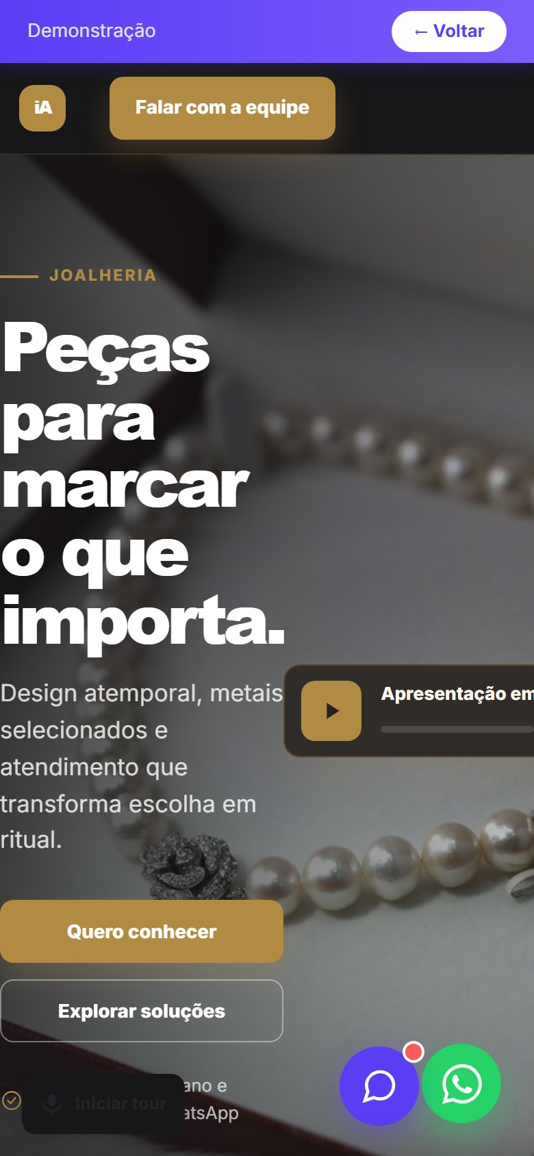 Tela do site Joalheria em celular