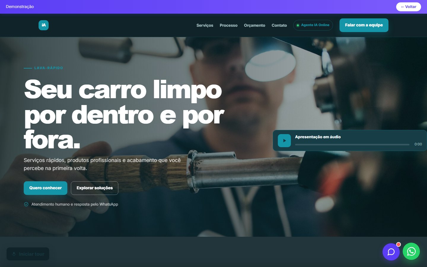 Tela do site Lava-rápido em desktop