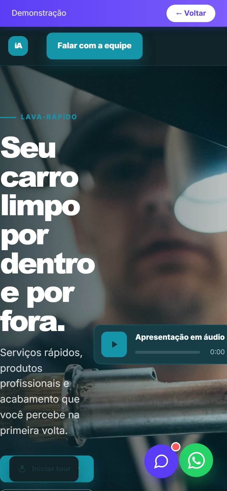 Tela do site Lava-rápido em celular