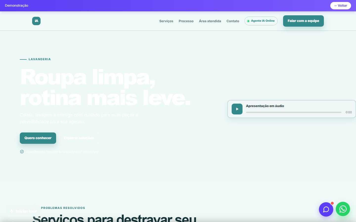 Tela do site Lavanderia em desktop