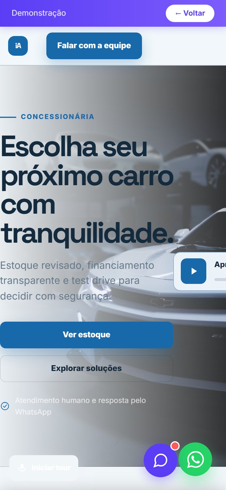 Tela do site Loja de carros/concessionária em celular