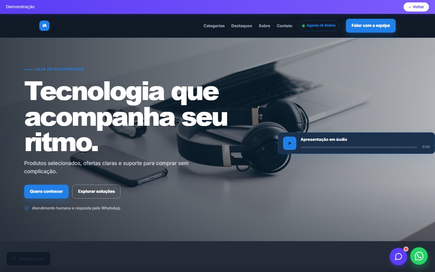 Tela do site Loja de eletrônicos em desktop