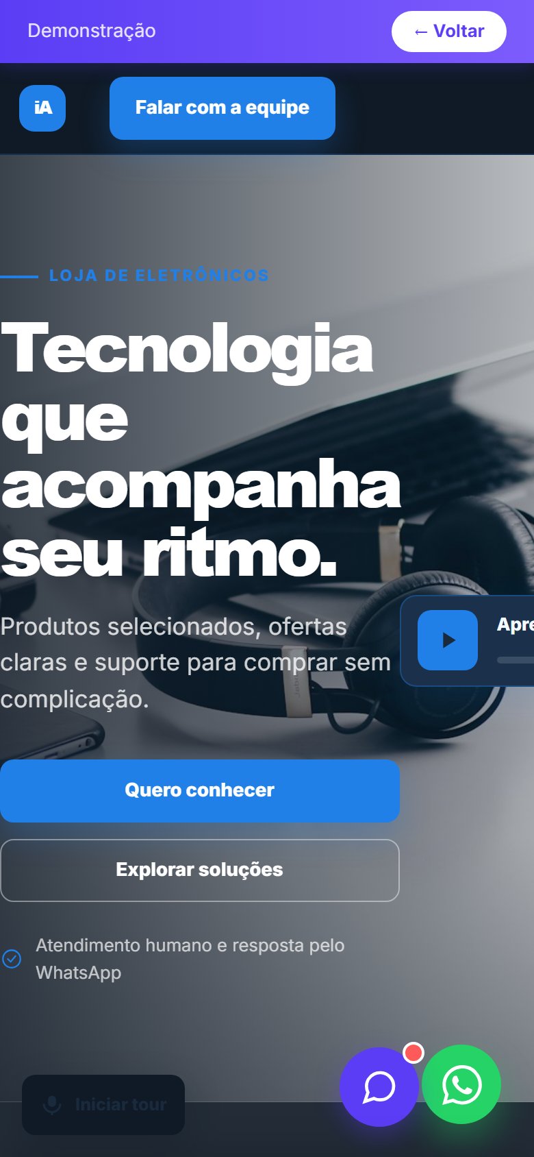 Tela do site Loja de eletrônicos em celular