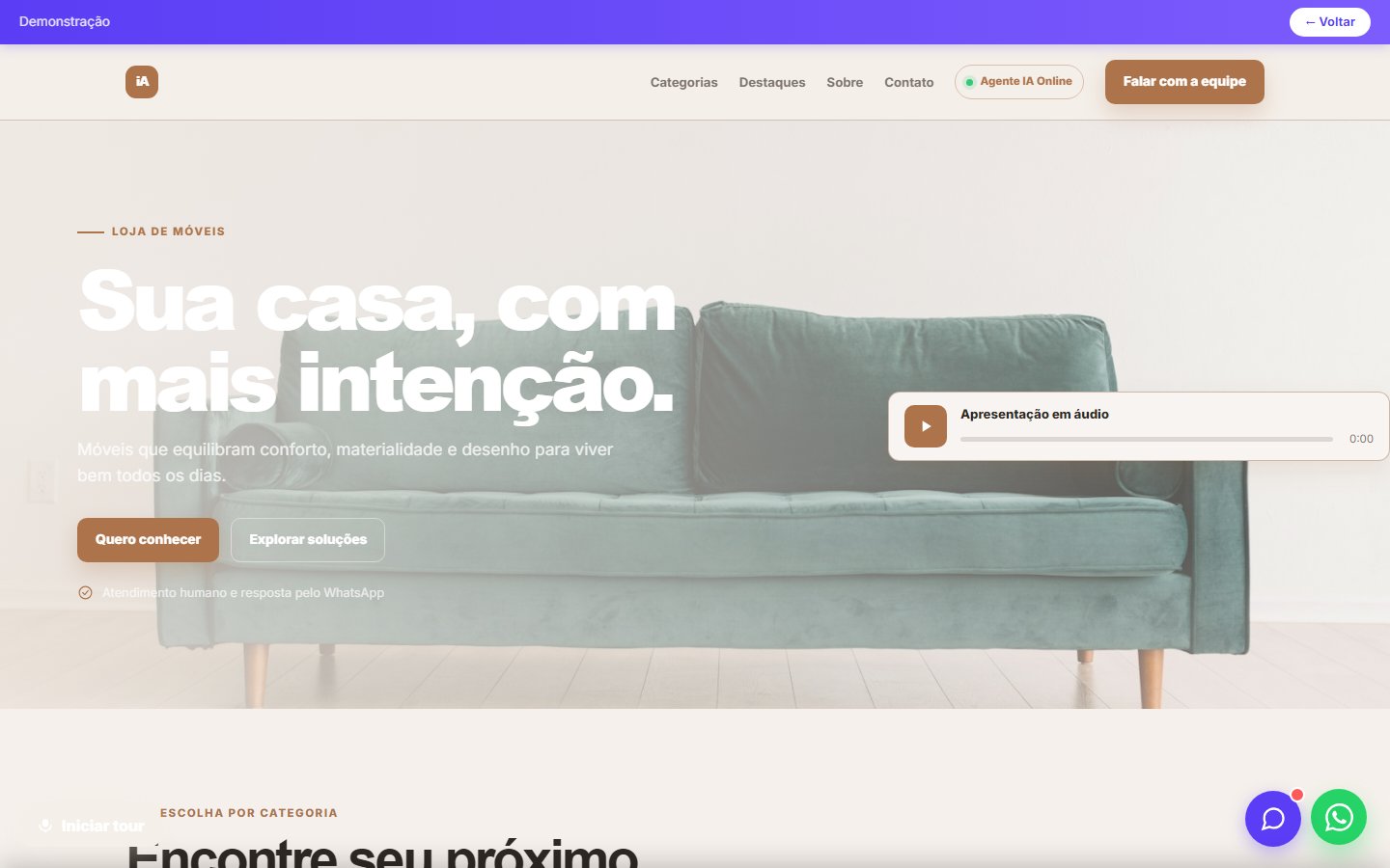 Tela do site Loja de móveis em desktop
