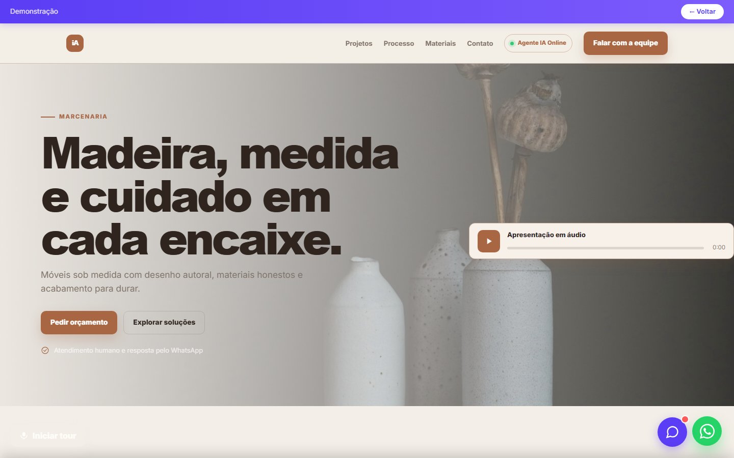 Tela do site Marcenaria em desktop