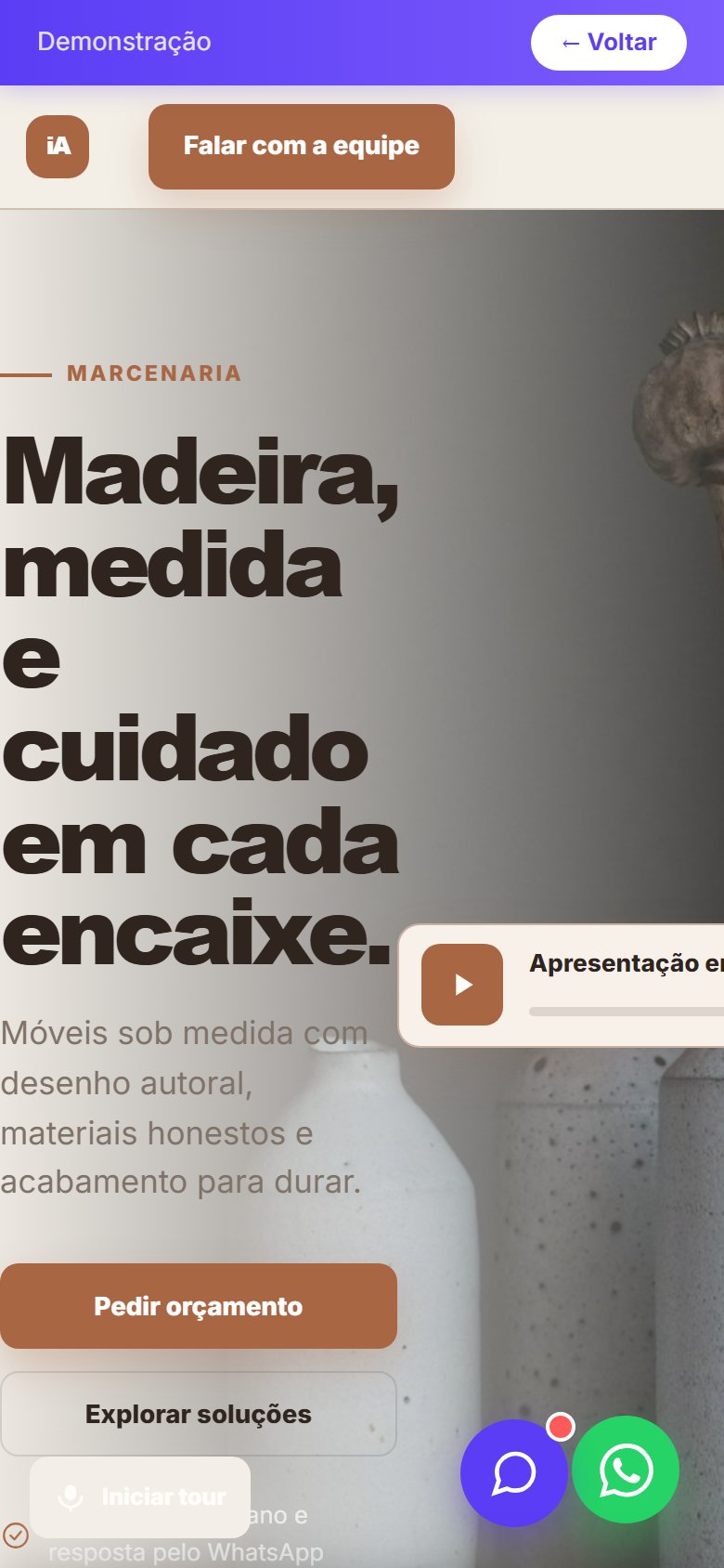 Tela do site Marcenaria em celular