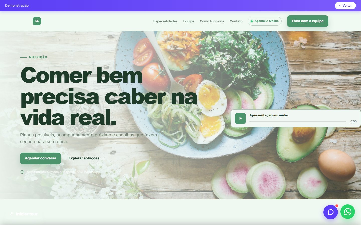 Tela do site Nutricionista em desktop