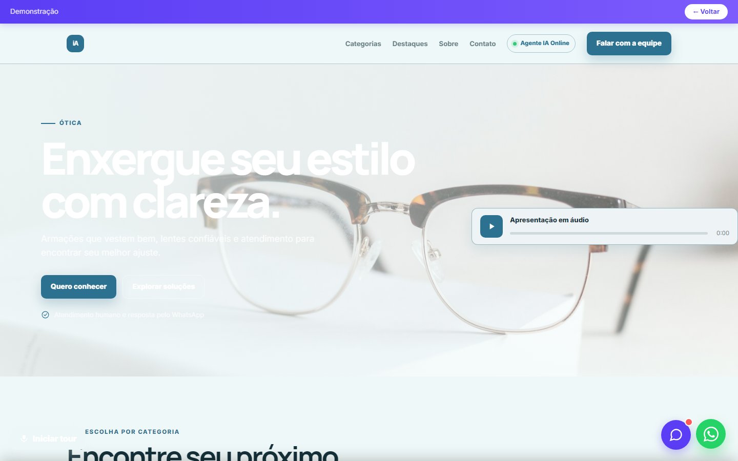 Tela do site Ótica em desktop