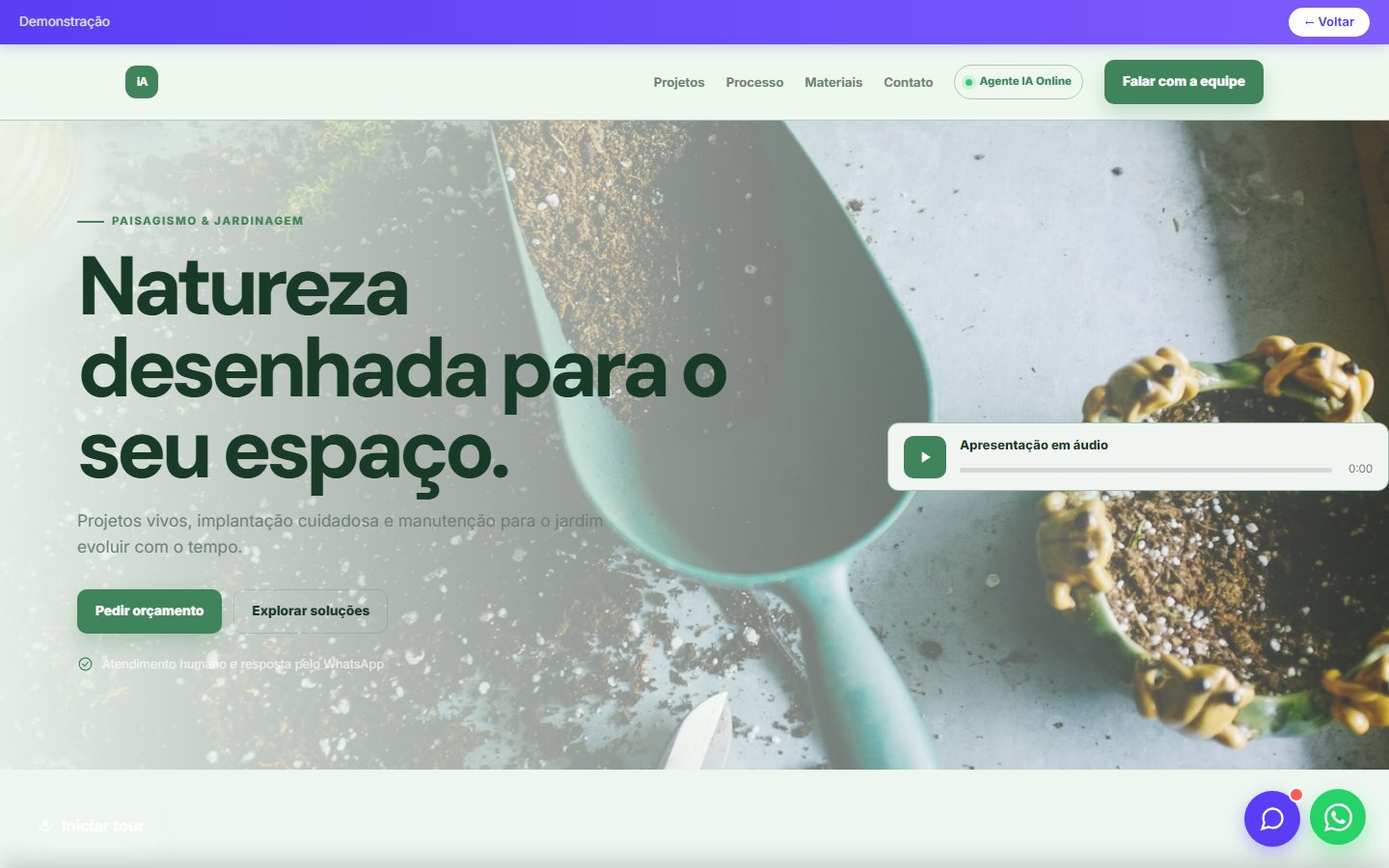 Tela do site Paisagismo/jardinagem em desktop
