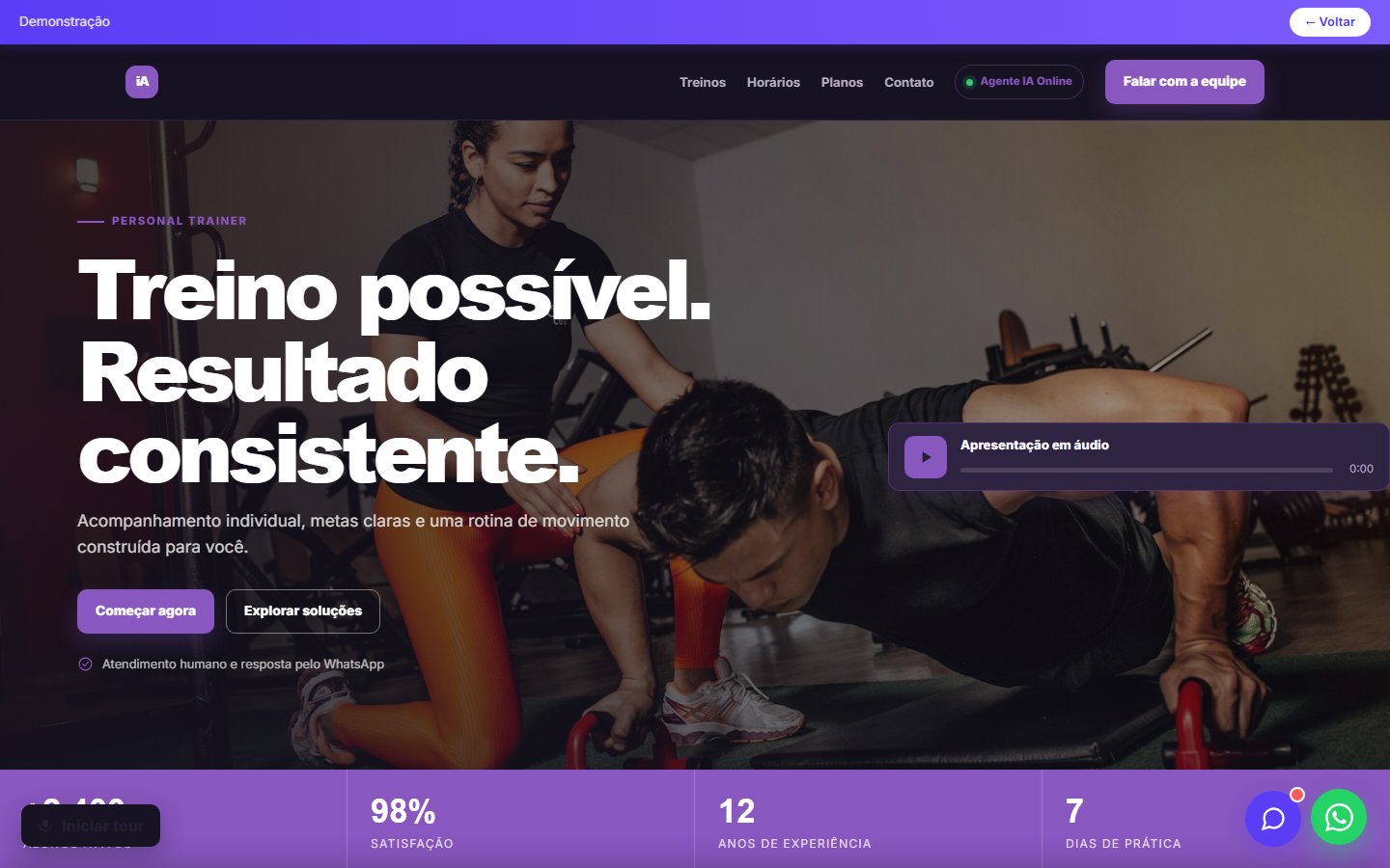 Tela do site Personal trainer em desktop