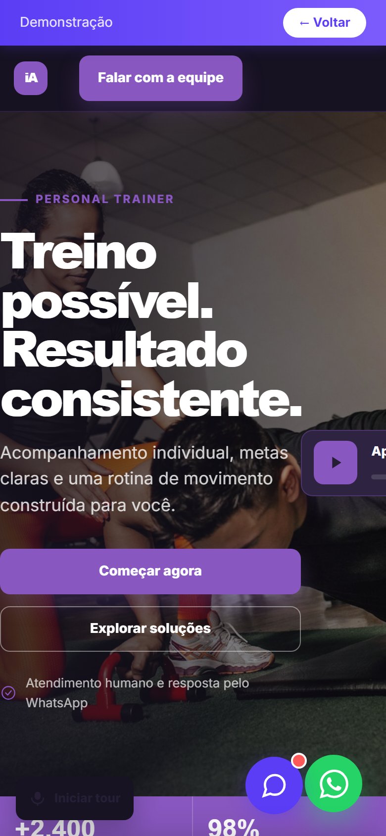 Tela do site Personal trainer em celular