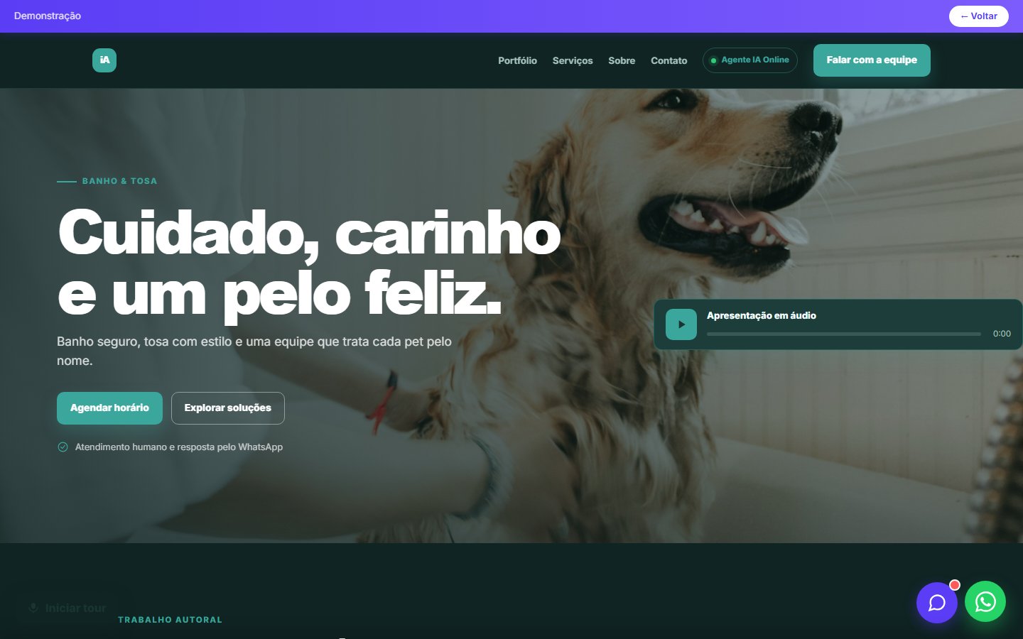 Tela do site Petshop banho e tosa em desktop