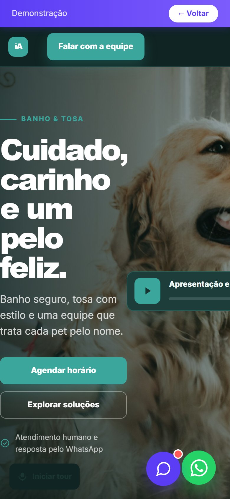 Tela do site Petshop banho e tosa em celular