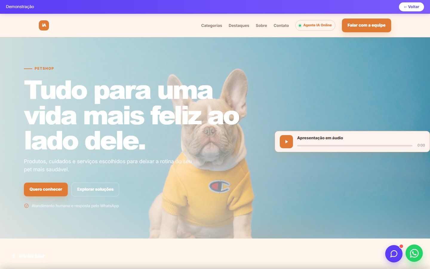 Tela do site Petshop em desktop